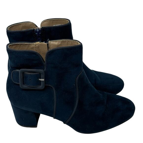 White Mountain Woman's Size 6.5 M Blue Faux Suede Side Zip Ankle Booties - Picture 1 of 10